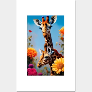 Colorful Floral Giraffe Flower Artwork Posters and Art